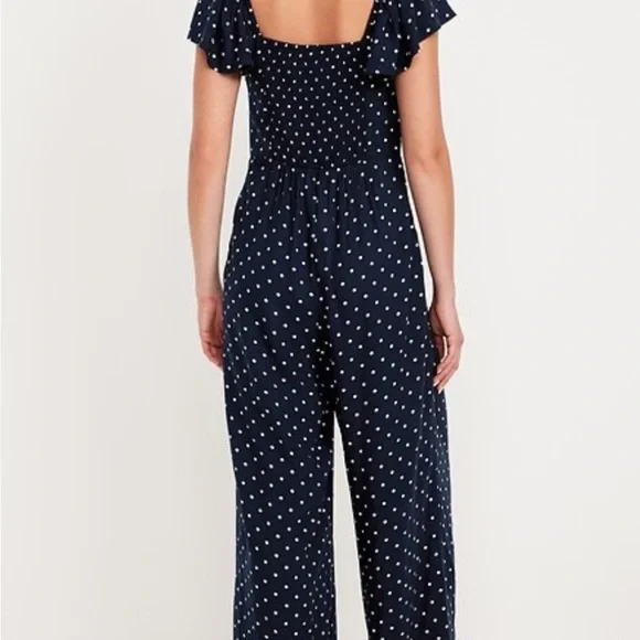 Old Navy Navy and White Polka Dot Wide-Leg Jumpsuit Size L - Picture 2 of 9